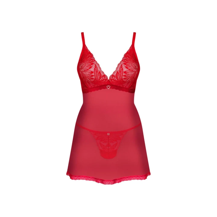 Koszulka babydoll OBSESSIVE Chilisa M/L, regulowane ramiączka, koronka, czerwony