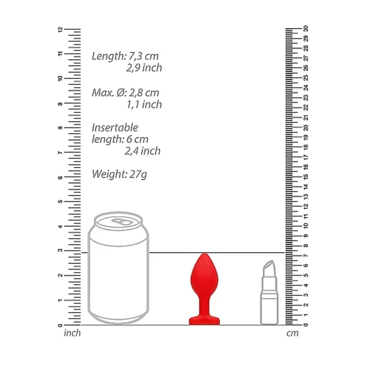 Korek analny - Klasyczny, silikonowy, z diamentową podstawą - Regularny - Czerwony