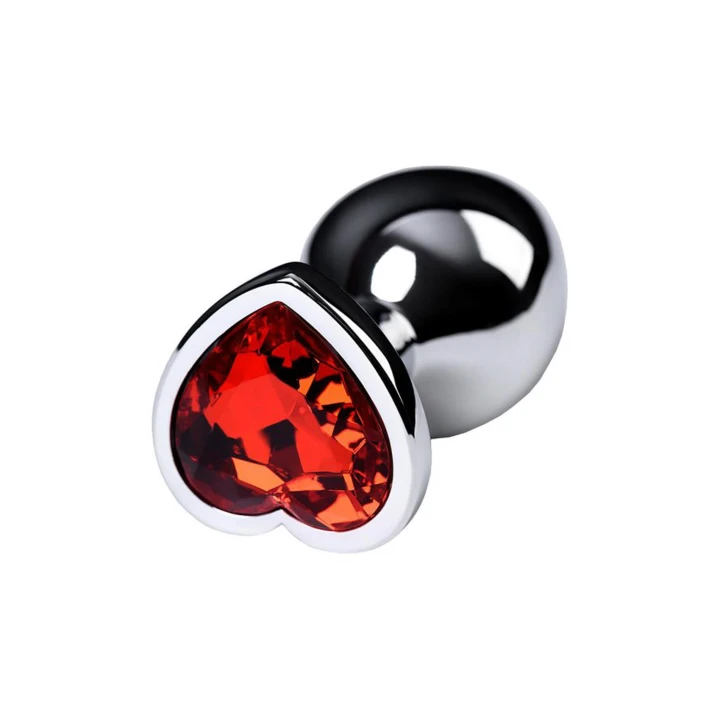 Korek analny srebrny, kompaktowy, z różowym kryształem, 2,7cm średnicy, 7cm długości