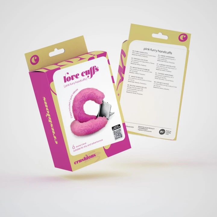 Kajdanki futrzane Crushious, regulowane, z zabezpieczeniem i 2 kluczykami