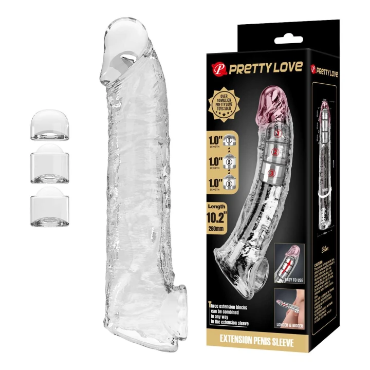Nakładka powiększająca na penisa Pretty Love - przezroczysta, 3 moduły, 26 cm