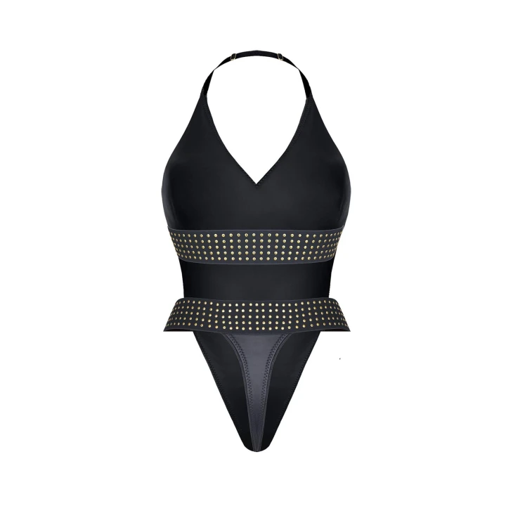 Body DEMONIQ Kolekcja Cash Baby, czarne wetlook, modelujące sylwetkę, eleganckie detale