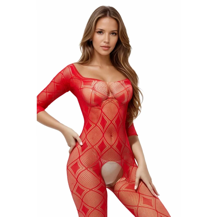 Bodystocking SOFTLINE COLLECTION - Geometryczny, Czerwony, One Size, Zmysłowy