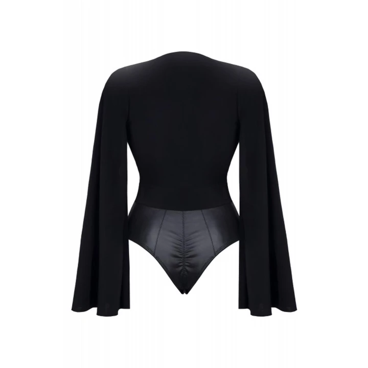 Body DEMONIQ Kolekcja Cash Baby ALEXIS 001, czarne, S, elastyczny wetlook, głęboki dekolt