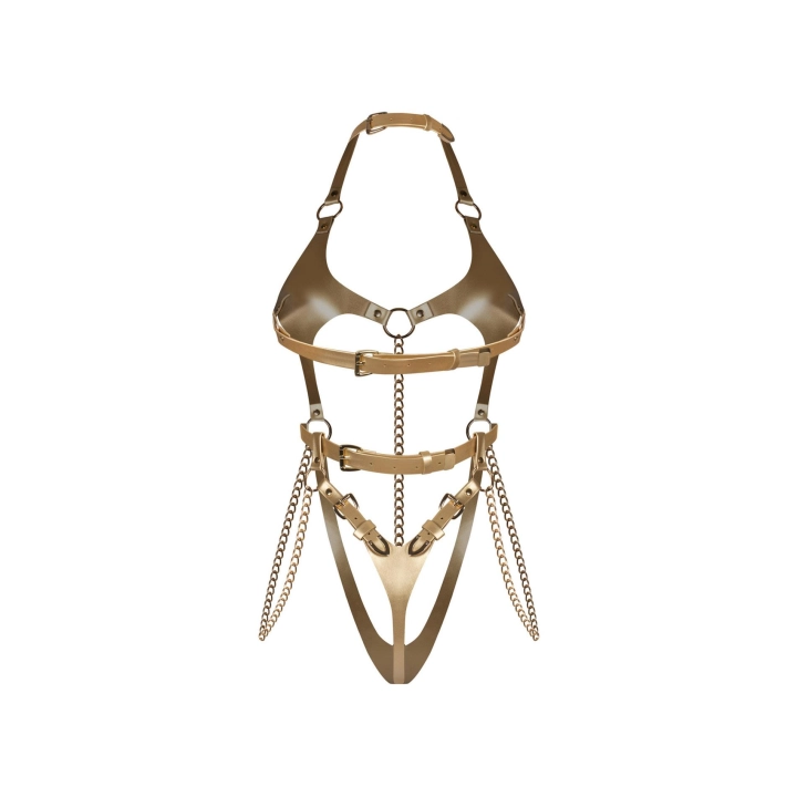 Body OBSESSIVE – złote łańcuchy, materiał skóropodobny, regulowane paski
