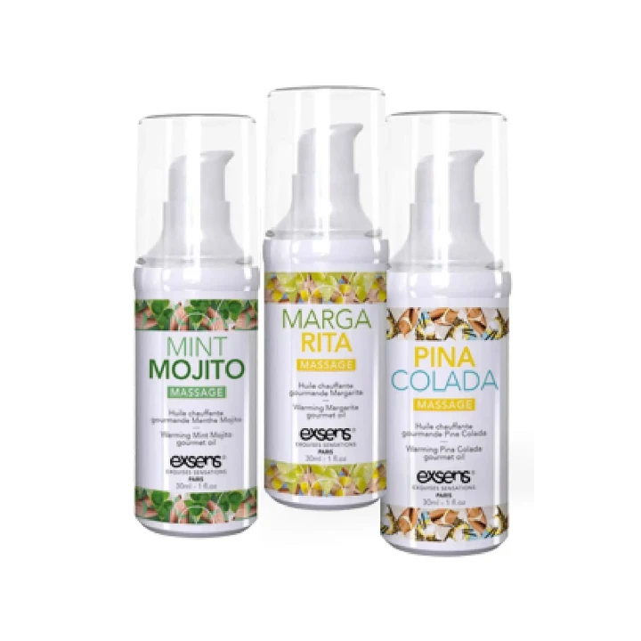 żel do masażu EXSENS GIFT SET 3 x 30ML z efektami rozgrzewającymi, wegański, smak owocowy