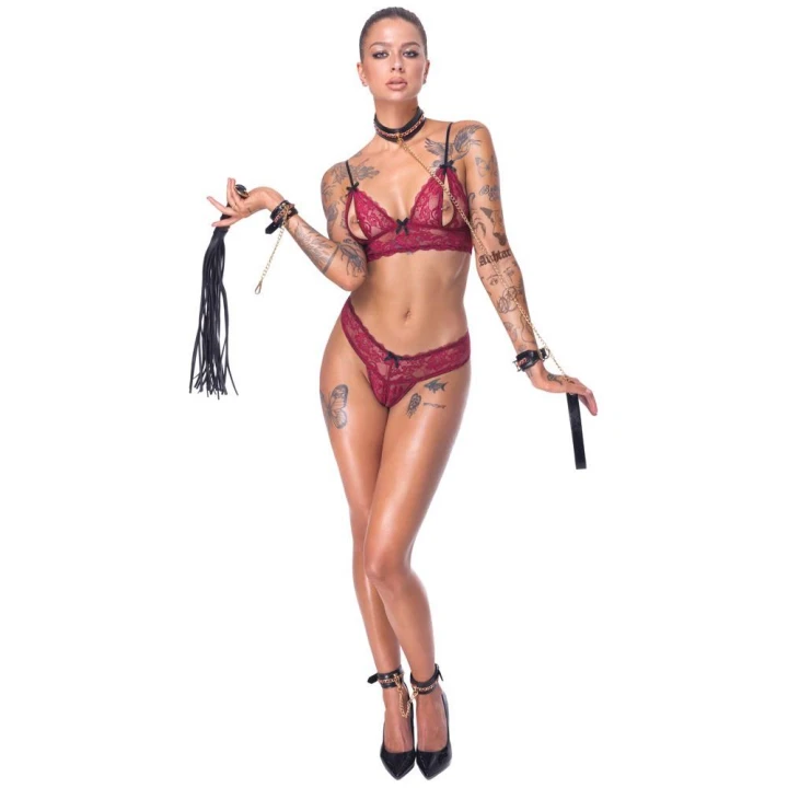 Zestaw do bondage Bad Kitty - 6 części, skóra syntetyczna, regulowane paski, złote detale