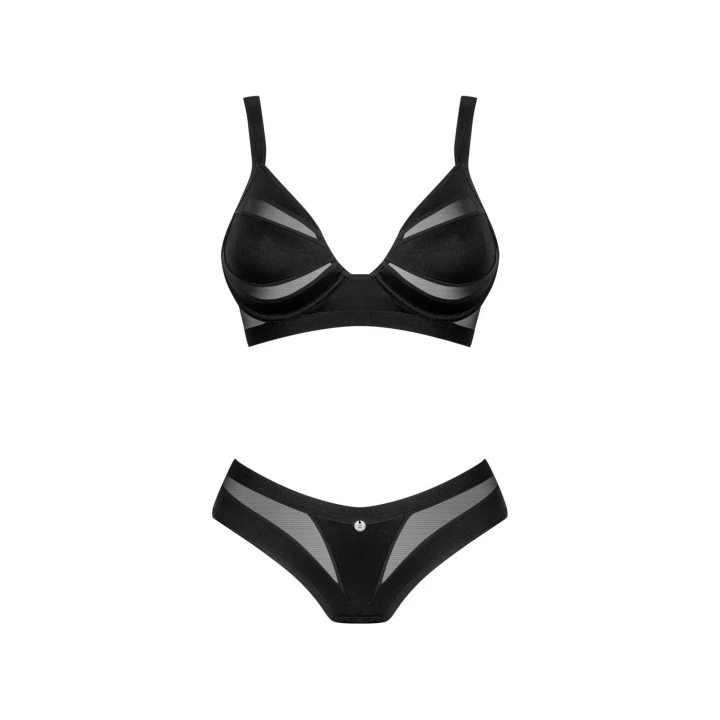 Bielizna erotyczna OBSESSIVE Chic Amoria - biustonosz i figi, czarny, regulowane ramiączka, XS/S