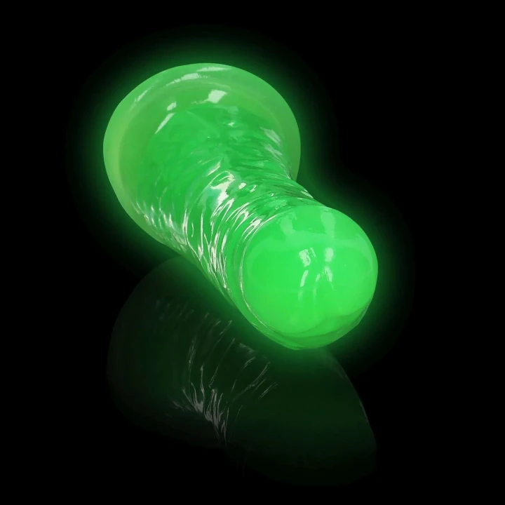 Dildo REALROCK GLOW IN THE DARK - 6''/15,5 cm, przyssawka, bez ftalanów, wodoodporne