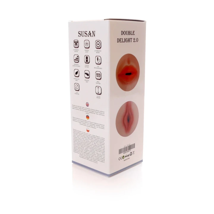 Masturbator SUSAN Double Delight 2.0 - CyberSkin®, 36 funkcji, USB, Wibracje