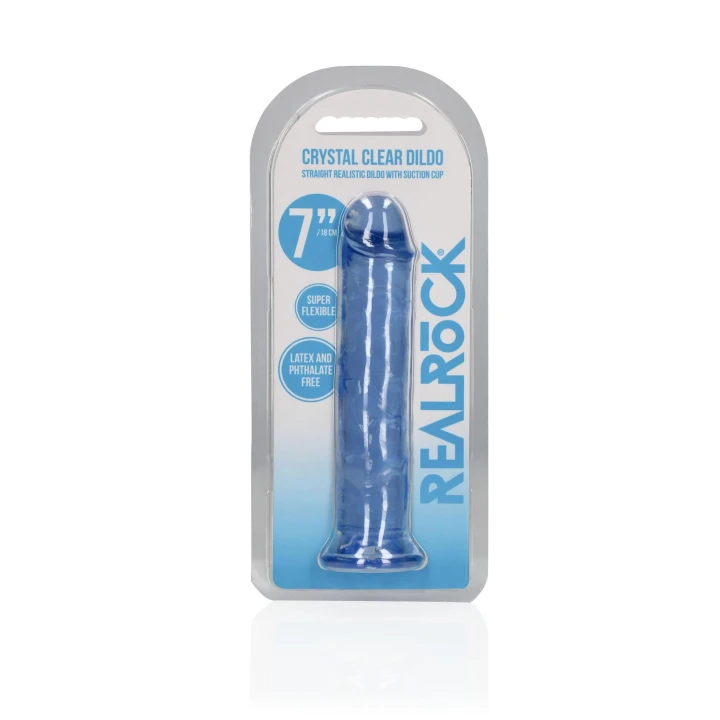 Dildo REALROCK CRYSTAL CLEAR 7'' z przyssawką, bez ftalanów, wodoodporne