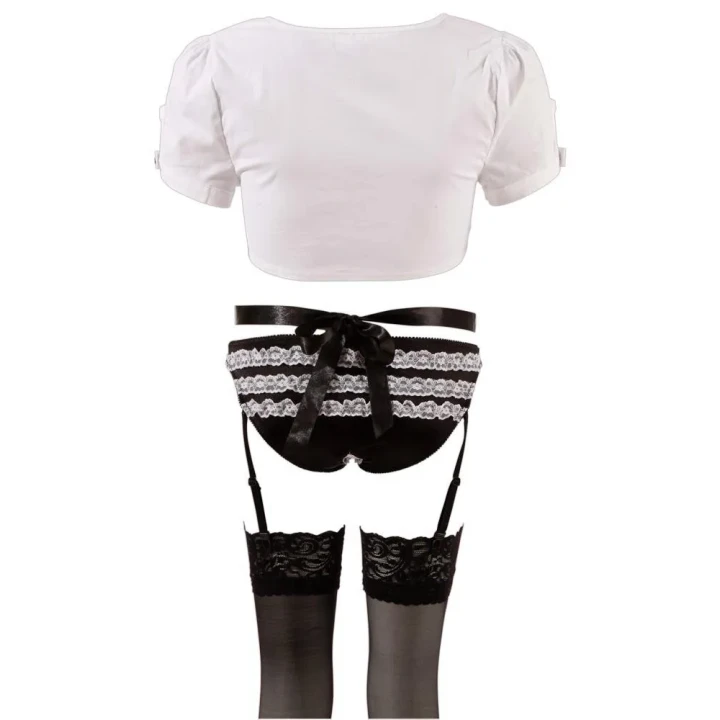 Strój do odgrywania ról XL - COTTELLI LINGERIE, bawełna, fartuch, pończochy