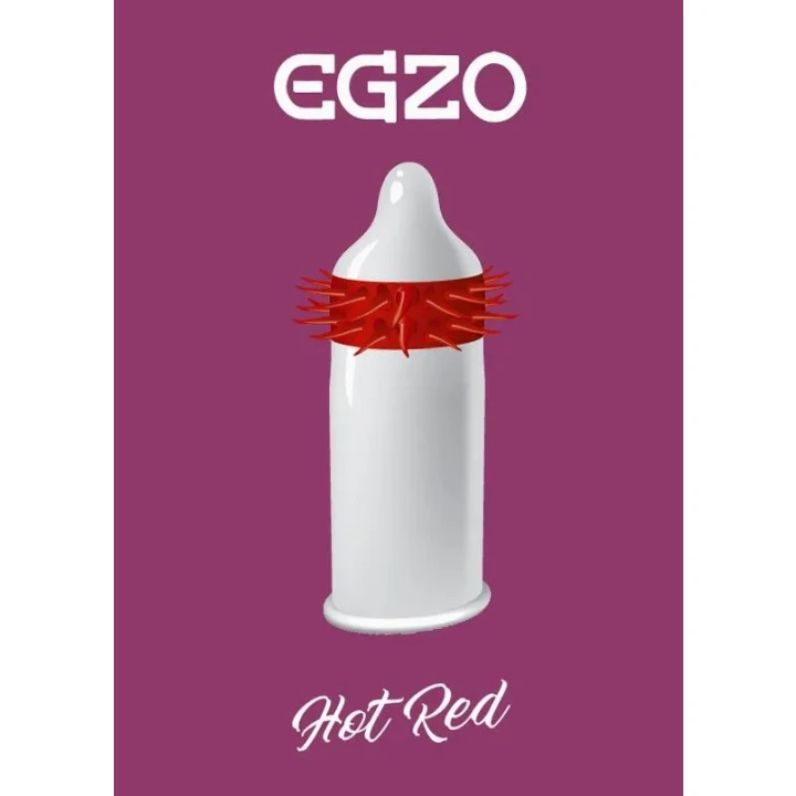 Prezerwatywy Lateksowe Egzo Hot Red - Długość 18-19 cm, Wypustki, Bezpieczeństwo