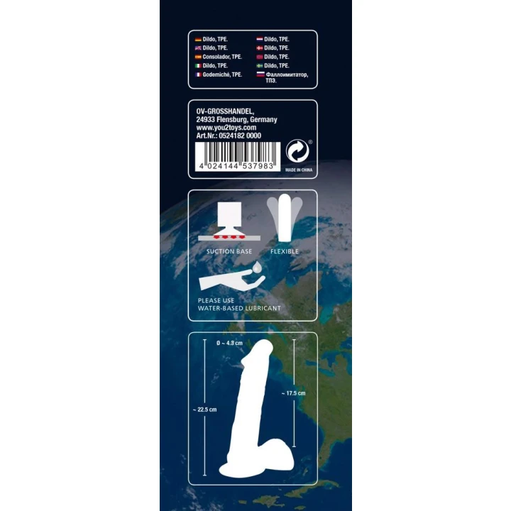 Dildo „European Lover” – TPE, długość 22,5 cm, średnica 4,3 cm, przyssawka