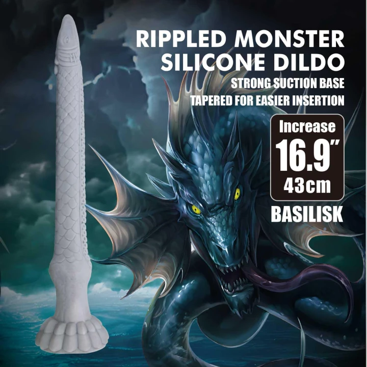 Dildo Power Monsters Basilisk, 43 cm, pofalowana tekstura, silikon medyczny