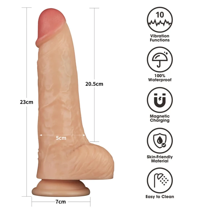 Dildo Power Basics, 22,8 cm długości, 10 trybów wibracji, wodoodporny