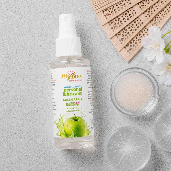 Preparat intymny i do masażu 2w1 MyLove Aroma Series, zielone jabłko, 50 ml