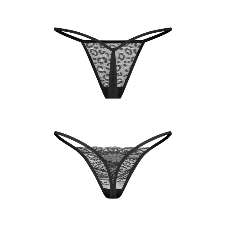 Stringi L/XL OBSESSIVE, 2-pak, koronkowe i z printem, elastyczne materiały