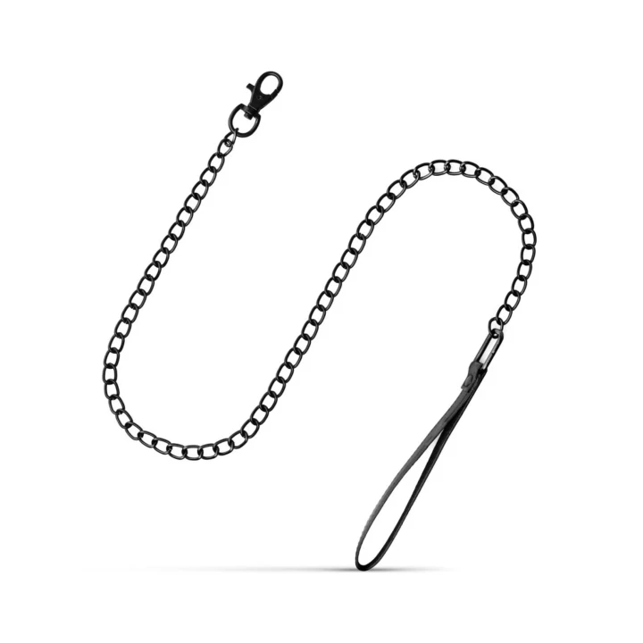 Obroża BDSM z łańcuchem - Skóra sztuczna, regulacja 39-47 cm, łańcuch 73 cm