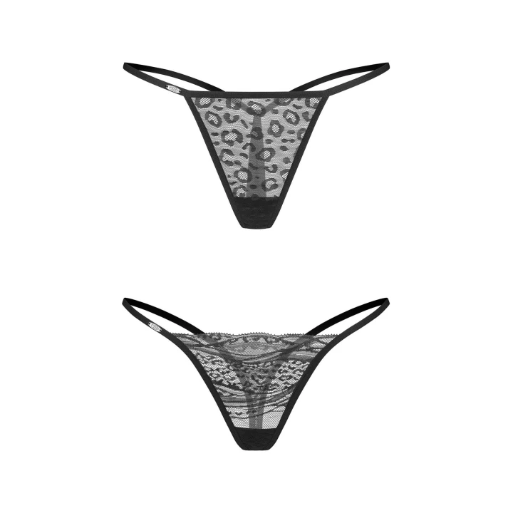 Stringi OBSESSIVE S/M Clara 2-pak, 92% poliester, 8% elastan, koronkowe i printowane
