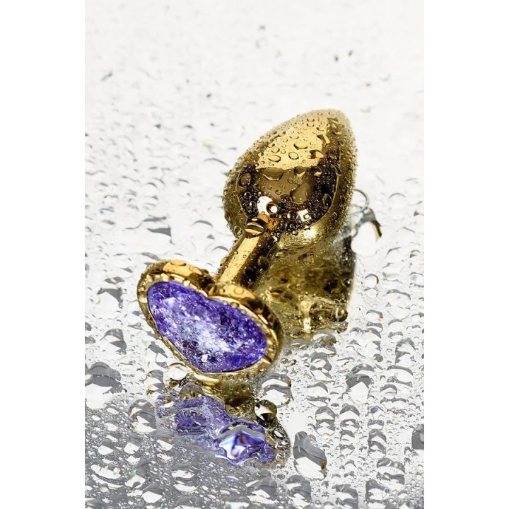 Plug analny TOYFA, metalowy, złoty z purpurowym kryształem, 7 cm, Ø 2,7 cm
