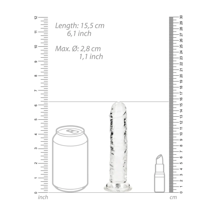 Dildo REALROCK CRYSTAL CLEAR - 6,1''/15,5 cm, przyssawka, bez ftalanów, wodoodporne