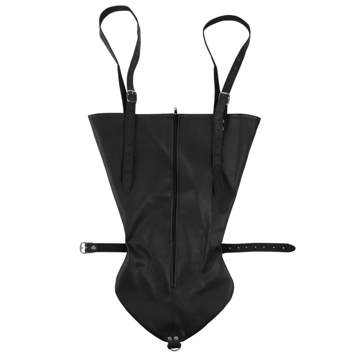 Opaska BDSM z pełnym rękawem - PU, regulacja, D-ring - Czarne