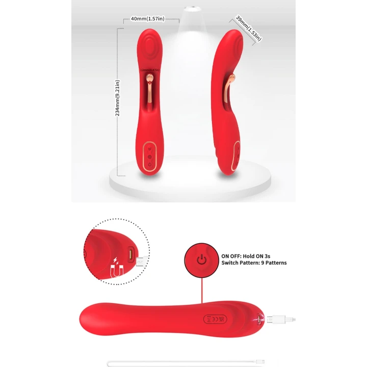 Wibrator do punktu G Fishhook Red, silikonowy, wodoodporny, 9 trybów wibracji