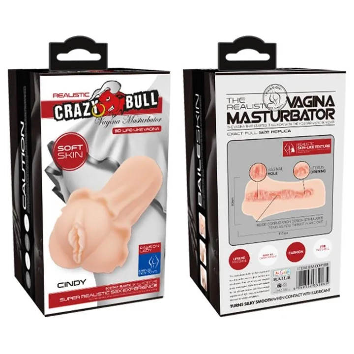 Masturbator realistyczny CRAZY BULL - CINDY, miękki materiał, tunel grzbietów