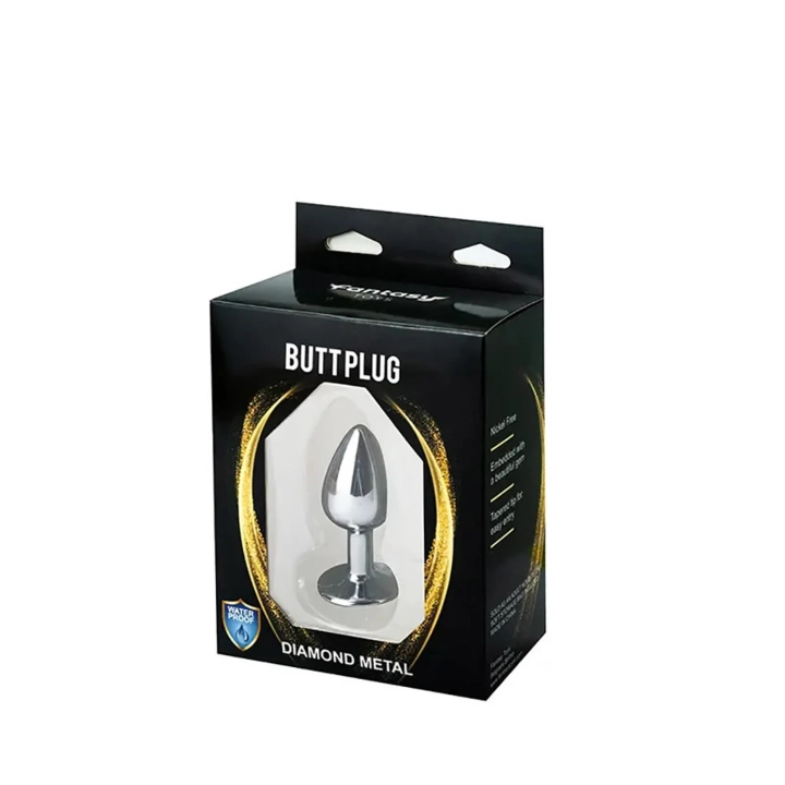 Butt Plug Srebrny z Różowym Diamentem - 2,8 cm, Metal Bezniklowy, Elegancki Design
