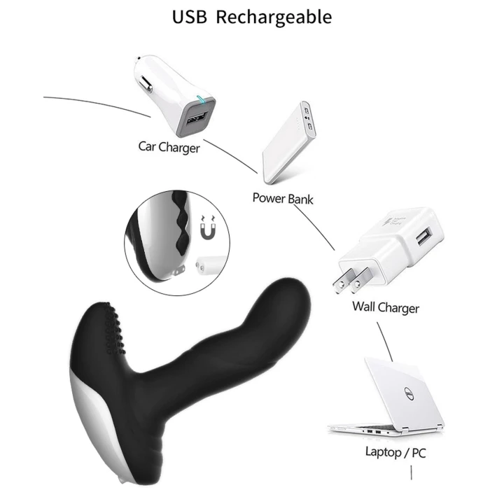 Masażer wibracyjny USB - Silikonowy, 7 funkcji, Pilot, Funkcja grzania, Wodoodporny