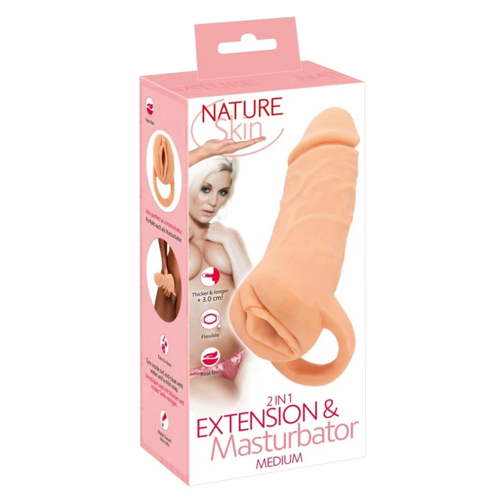 Masturbator Nature Skin Extender Medium 18,5 cm z pierścieniem balonowym, realistyczny дизайн