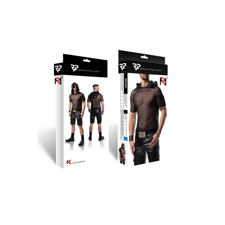 T-shirt REGNES FETISH PLANET – przezroczysta siateczka, kaptur wetlook, elastyczny