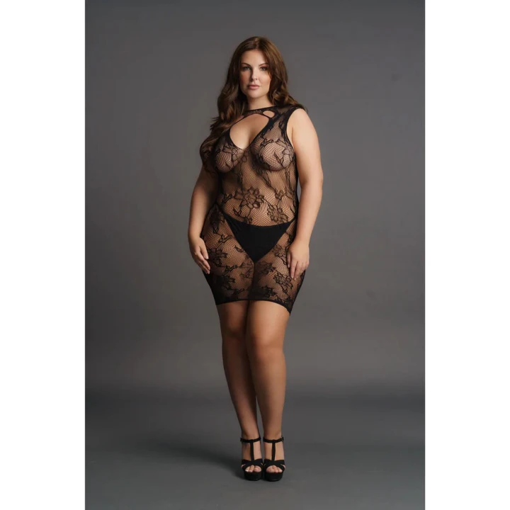 Sukienka mini koronkowa LE DESIRE - plus size, wysoki dekolt, elastyczny materiał, XXL-5XL