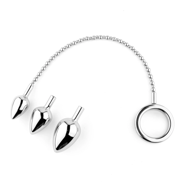 Korek analny – seria Metal Elegance, stal nierdzewna, 3 wymienne końcówki (2,7/3,5/4 cm)