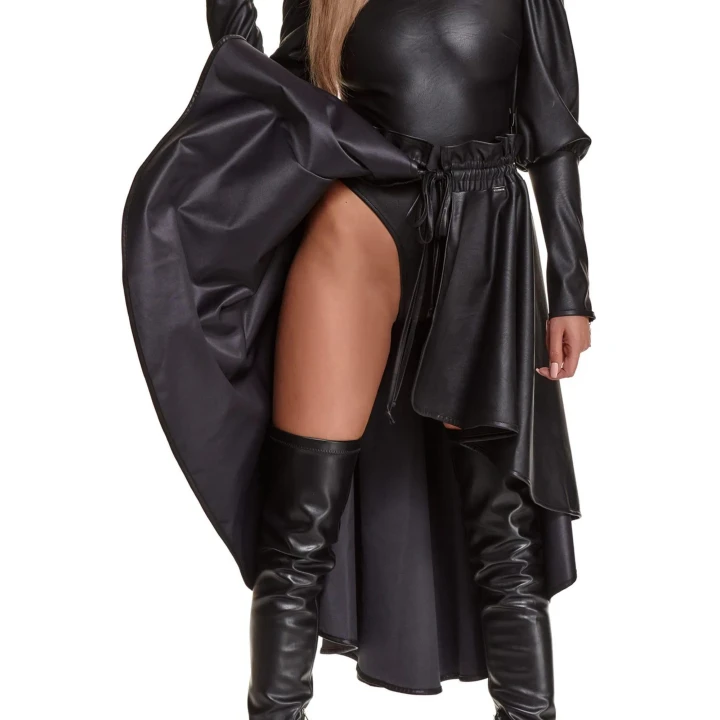 Spódnica baskinka BRGiovanna, czarna ekoskóra, elastyczna, 2XL/3XL, wyjątkowy fason