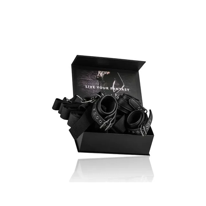 Wiązania - Zestaw do unieruchamiania pod materac z regulowanymi mankietami, ekoskóra