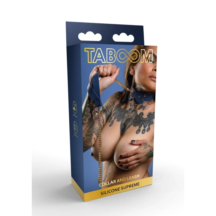 Obroża i smycz BDSM TABOOM z silikonu, regulowana, z kokardką i złotym uchwytem