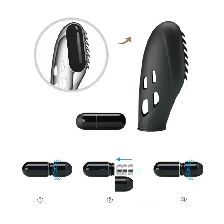 Wibrator palcowy PRETTY LOVE GILO, silikon, 7,8 cm, 18 mm, czarny