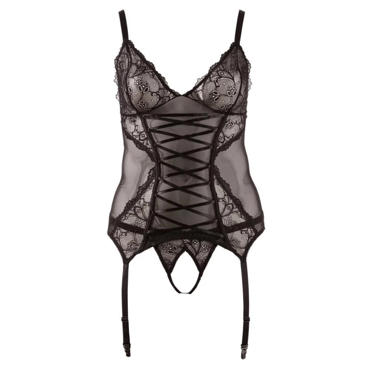 Koszulka podwieszana Cami 2XL z Powernetu i koronki, regulowane paski, czarna