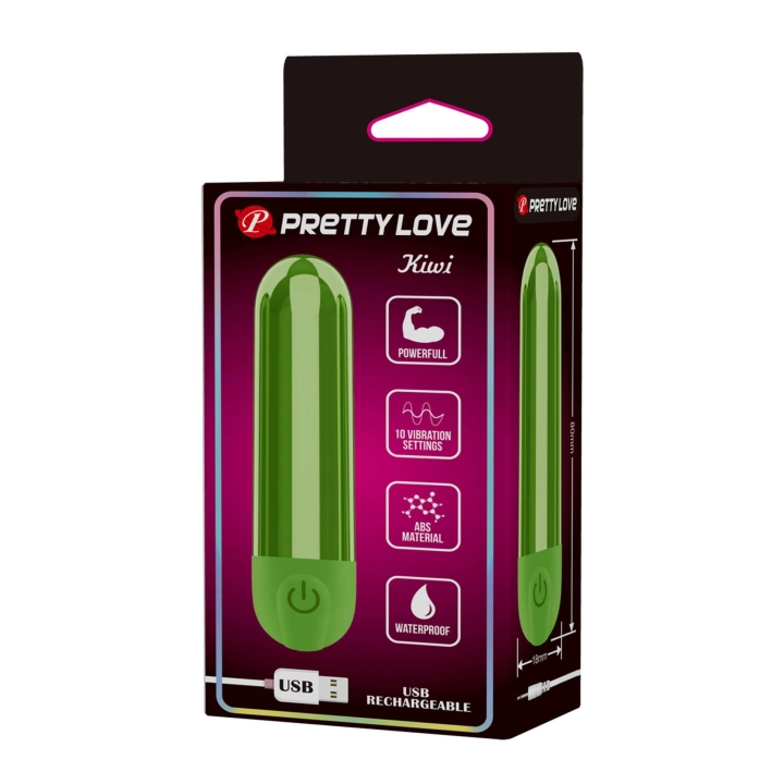 Wibrator bullet Pretty Love Kiwi, 10 trybów, ładowany USB, zielony