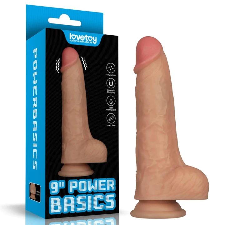 Dildo Power Basics, 22,8 cm długości, 10 trybów wibracji, wodoodporny