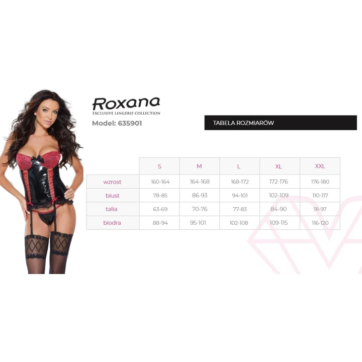 Gorset lateksowy ROXANA 6359, push-up, z koronkowymi detalami, regulowane paski do pończoch