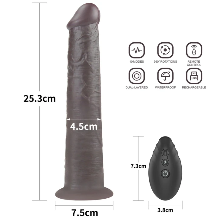 Dildo Lovetoy Dual Layer - 10'' Platinum Silicone, 10 trybów, zdalne sterowanie