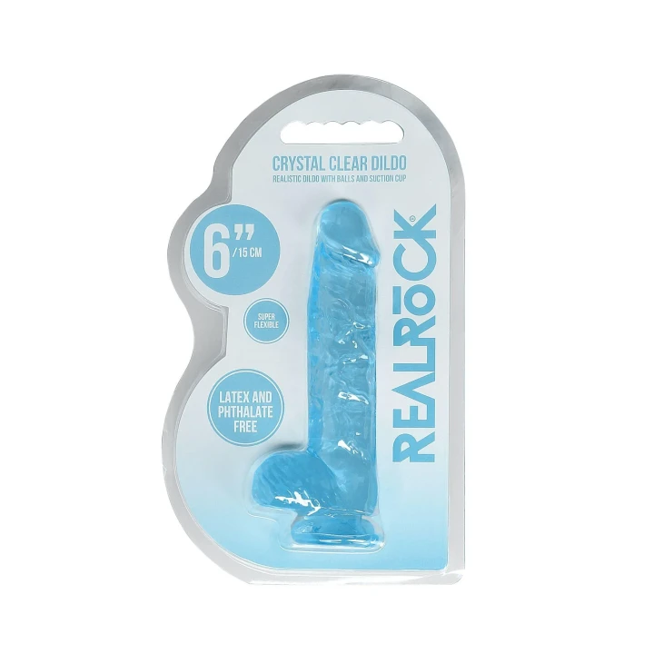 Dildo REALROCK CRYSTAL CLEAR 6" z realistycznymi jądrami, wodoodporne, bez ftalanów