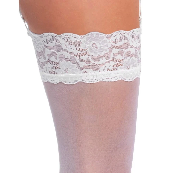 Pończochy COTTELLI LINGERIE koronkowe XL, białe, 20 den, eleganckie i zmysłowe