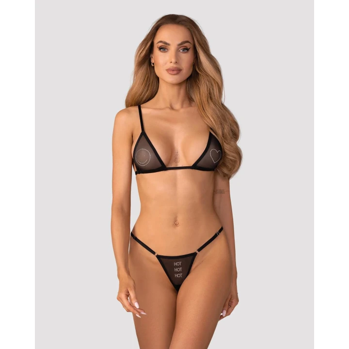 Komplet bielizny OBSESSIVE – mesh z recyklingu, regulowany biustonosz, ozdoby bez niklu