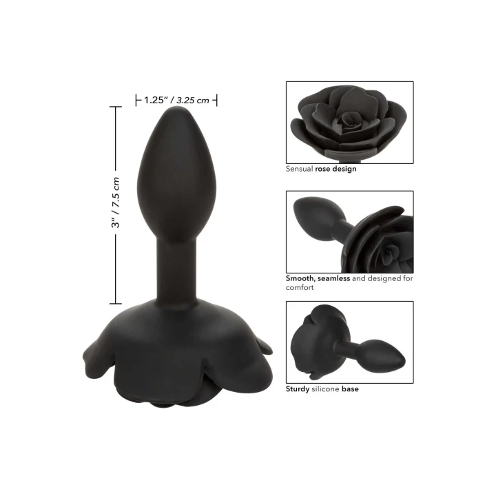 Wtyczka analna silikonowa Forbidden Small Rose, wodoodporna, ergonomiczna, czarna