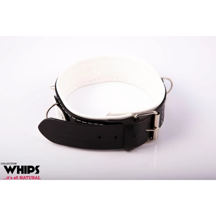 Wiązania - Obroża skórzana z ćwiekami, 4,5 cm szerokości, smycz 120 cm, koniakowa