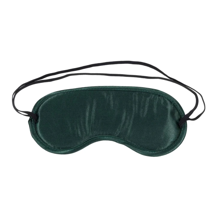 Opaska na oczy (blindfold) Indica — satyna zielona, miękkie wypełnienie, elastyczne paski